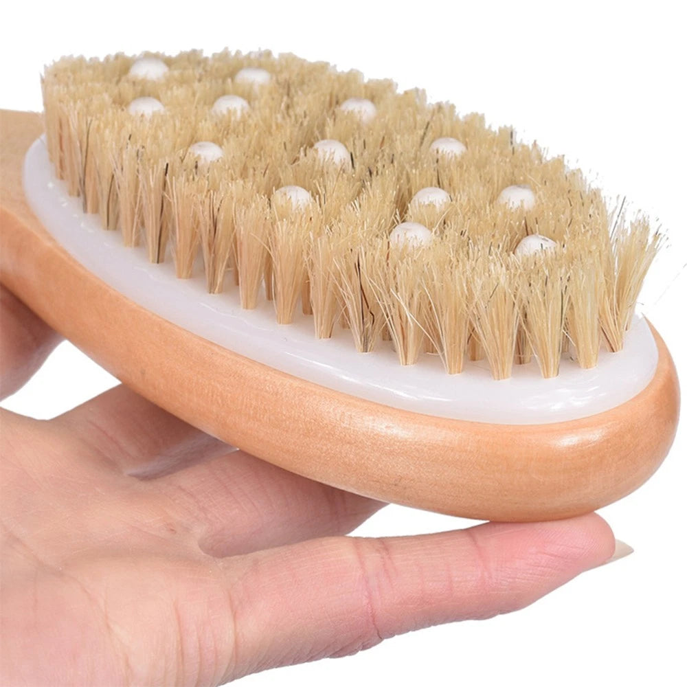 1pc Wood Handle Bath Body Brush Bristle Brush Exfoliating Back Scrubber Shower