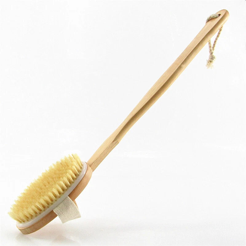 Natural Boar Bristle Long Handle Bath Brush Wooden Bath Brush Shower Back Brush