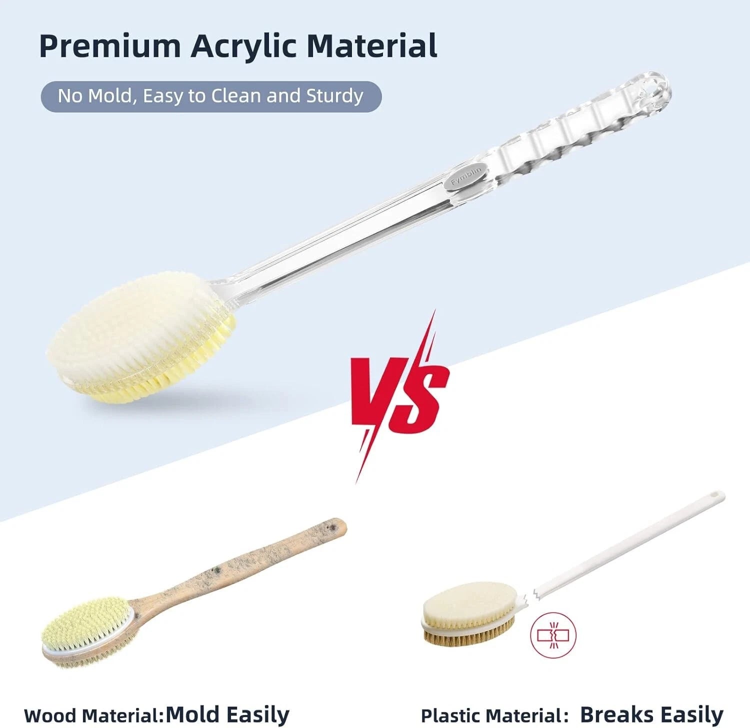 Back Scrubber Long Handle Shower Back Brush Dual-Sided With Stiff/Soft Bristles