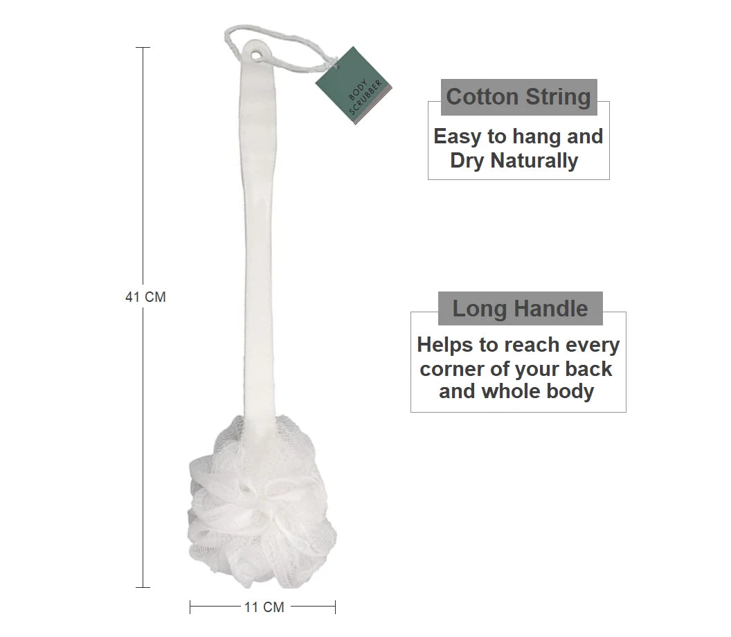 Long Handle Mesh LOOFAH PUFF Bath Shower BACK SCRUB MASSAGE brush body Sponge UK