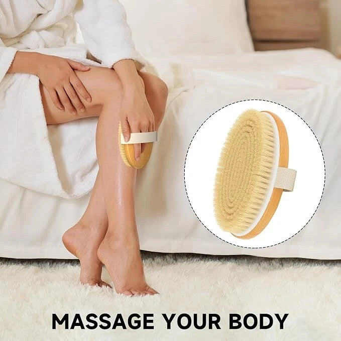 Dry Brushing Body Brush with Soft and Stiff Natural Bristles, Body Exfoliating