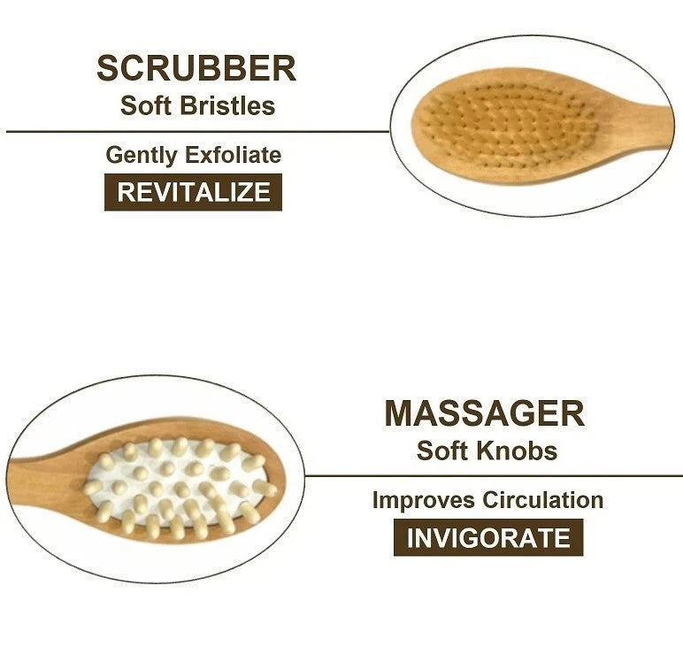3in1 Wooden Long Handle Body Back SCRUBBER MASSAGER ANTI-CELLULITE Bath Brush UK