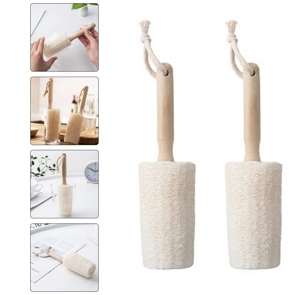 2Pcs Natural Loofah Bath Brush for Skin Care and Back Scrubbing