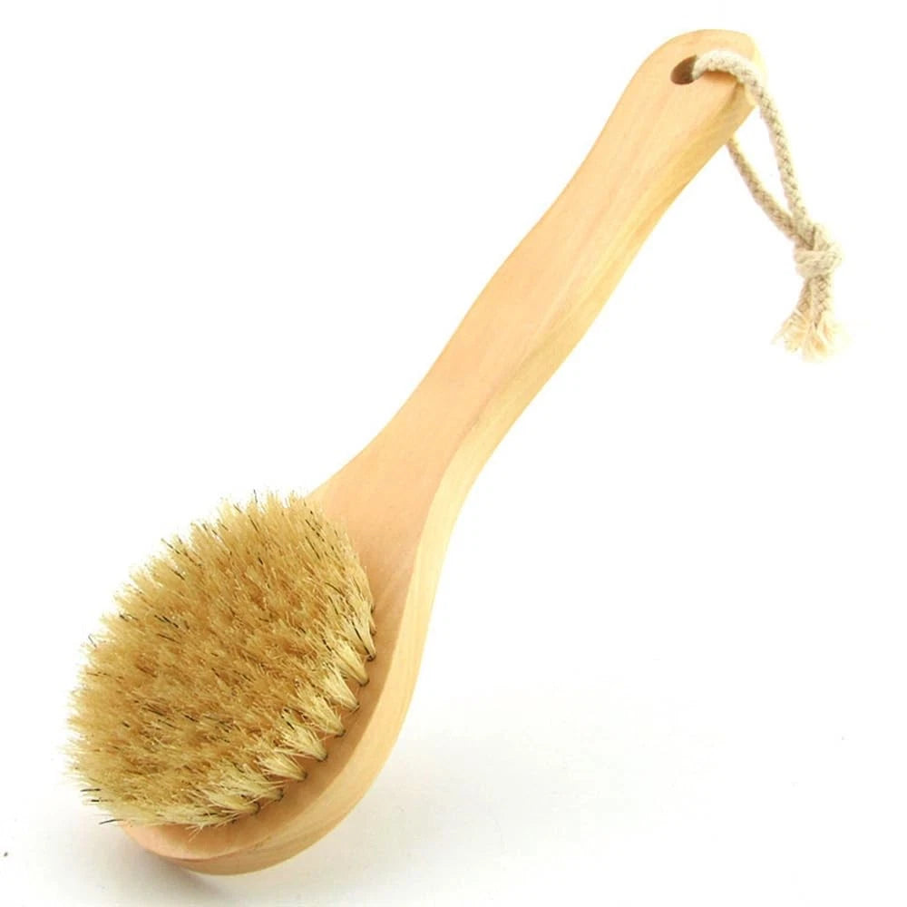 Short Handle Body Brush Wooden Bath Brush for Shoulder Back Dry Brushing