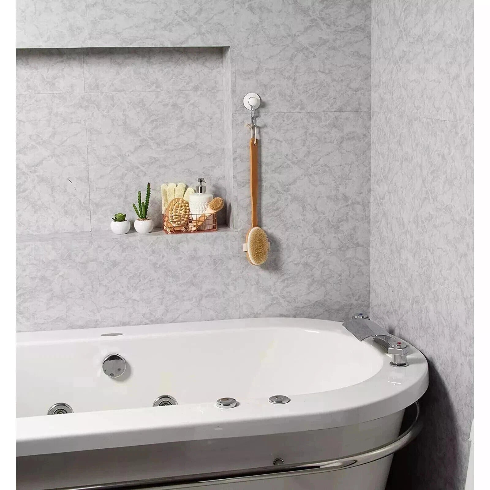 15.7" Long Handle Bath Brush Natural Bristles Body Back Shower Washing Scrubber