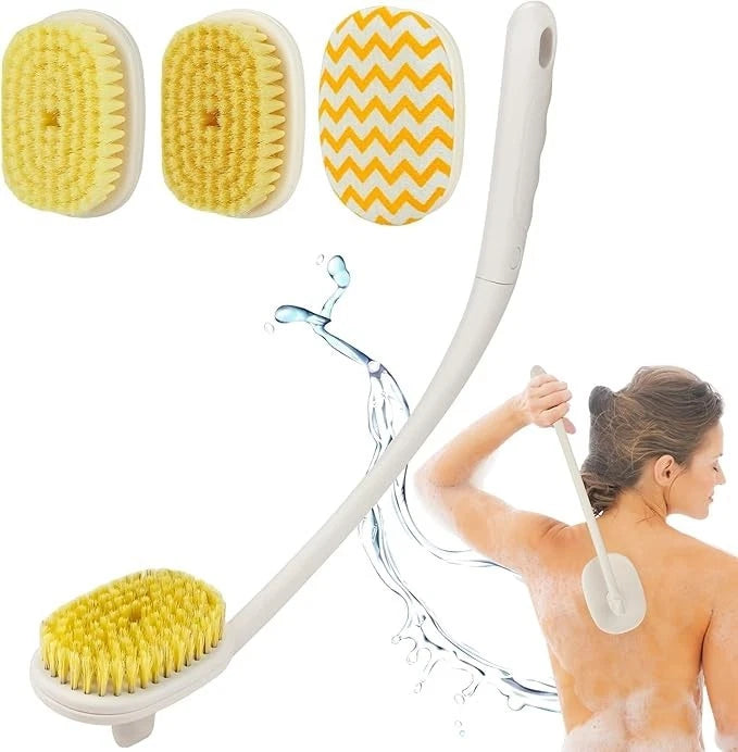 Back Scrubber Body Brush Extra Long Handle for Shower, 3 in 1 Bath Washer with &