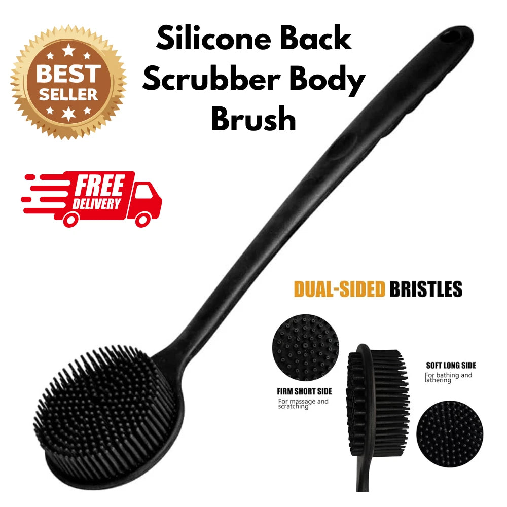 Long Handle Silicone Back Scrubber, Double Sided Bath Body Brush for Shower Men