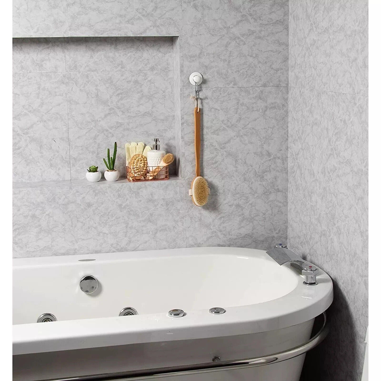 2 Back Body Shower Bath Brush Soft Natural Bristles Wood Long Handle Removable.