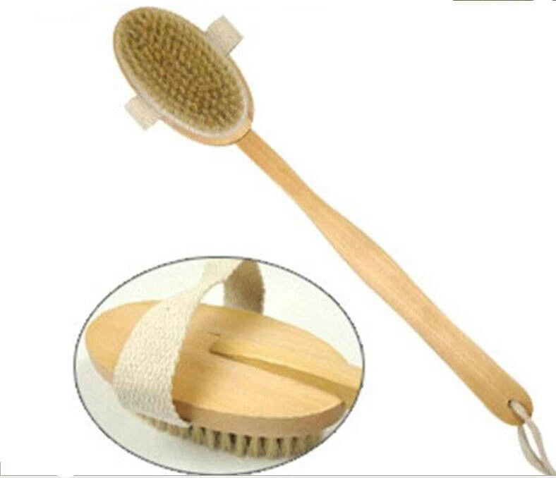 Natural Boar Bristle Long Handle Bath Brush Wooden Bath Brush Shower Back Brush