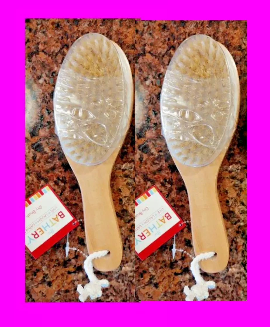 2x Bathery WET DRY BRUSH Wooden Handle Natural Bristle Body Exfoliate Blood Flow