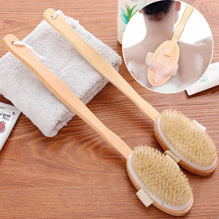 Natural Boar Bristle Long Handle Bath Brush Wooden Bath Brush Shower Back Brush