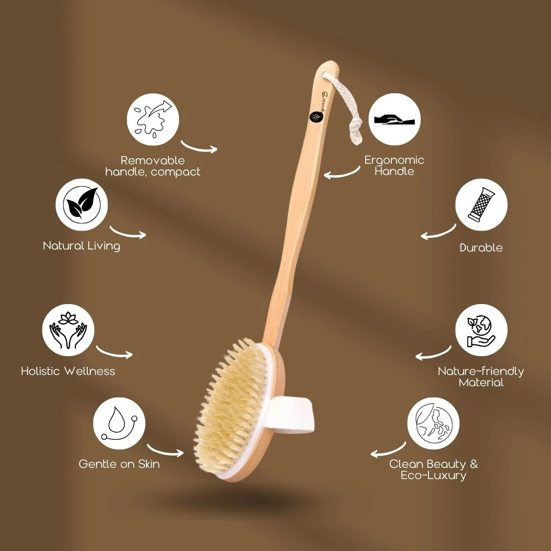 Organic B Bath Brush | 14-inch Brush with Removable Wood Handle