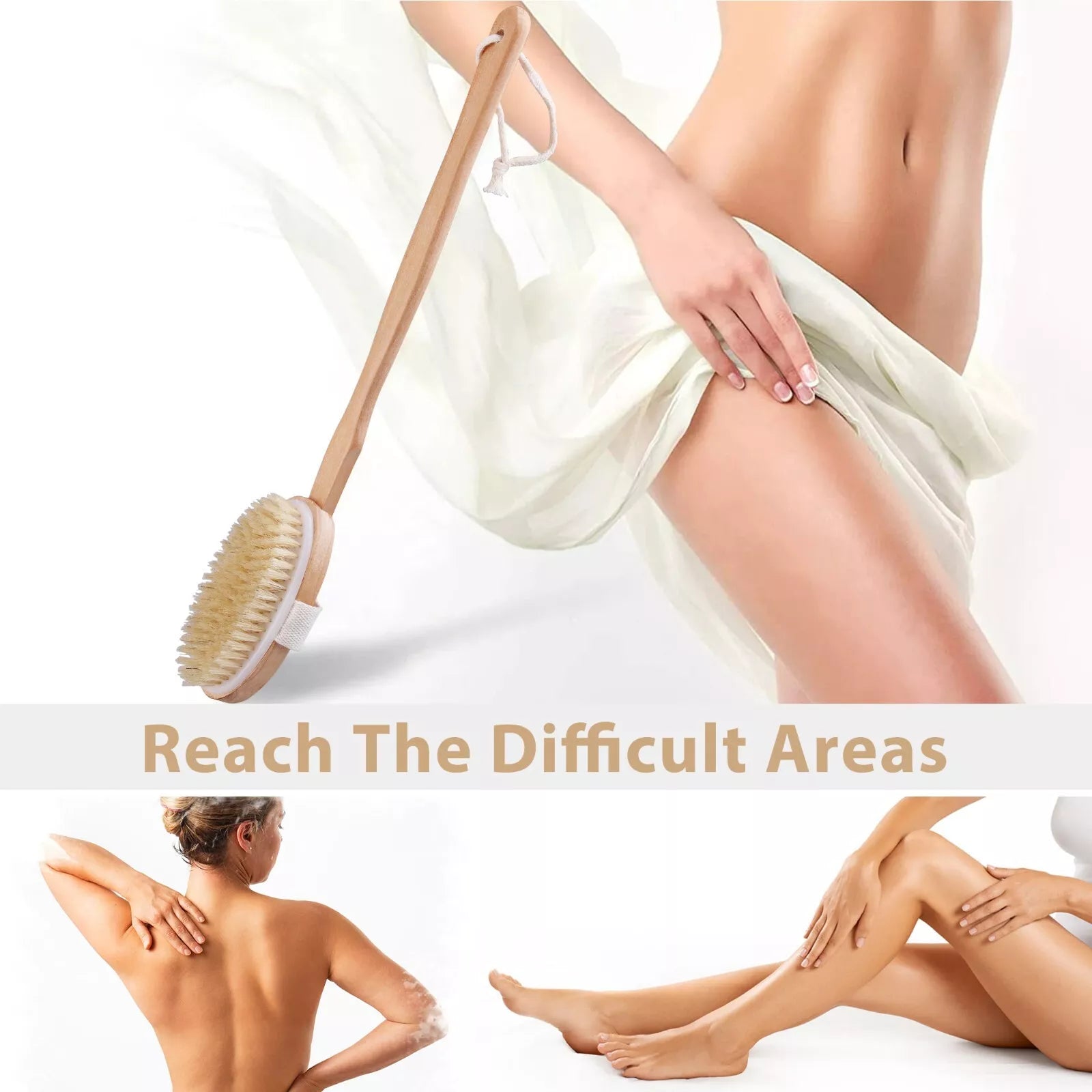 Premium Dry Skin Brush - Natural Bristle Wooden Scrubber for Spa & Shower Use US