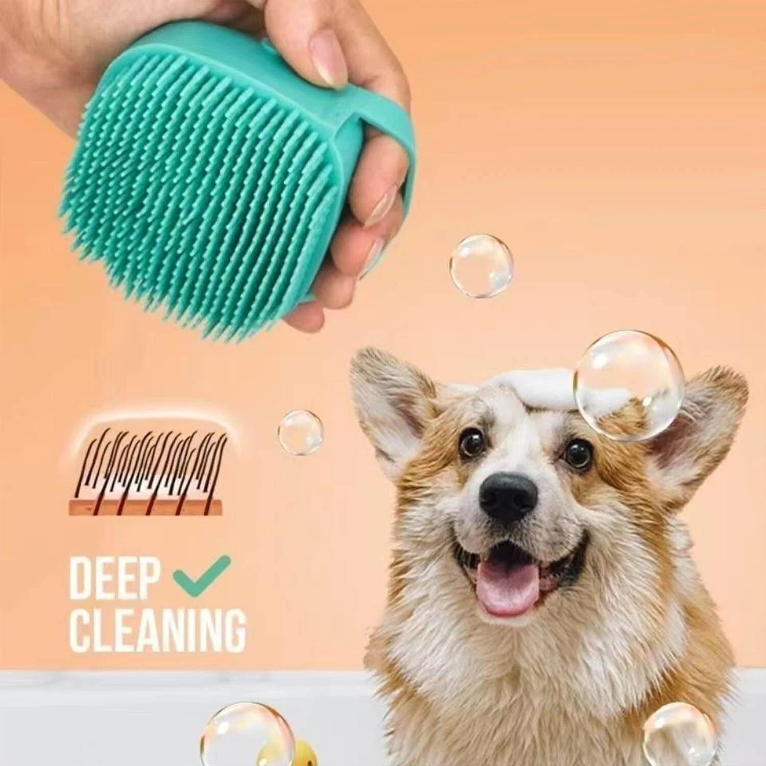 Dog Cat Bath Brush Scrubber with Shampoo or Soap Dispenser | Useful for Grooming
