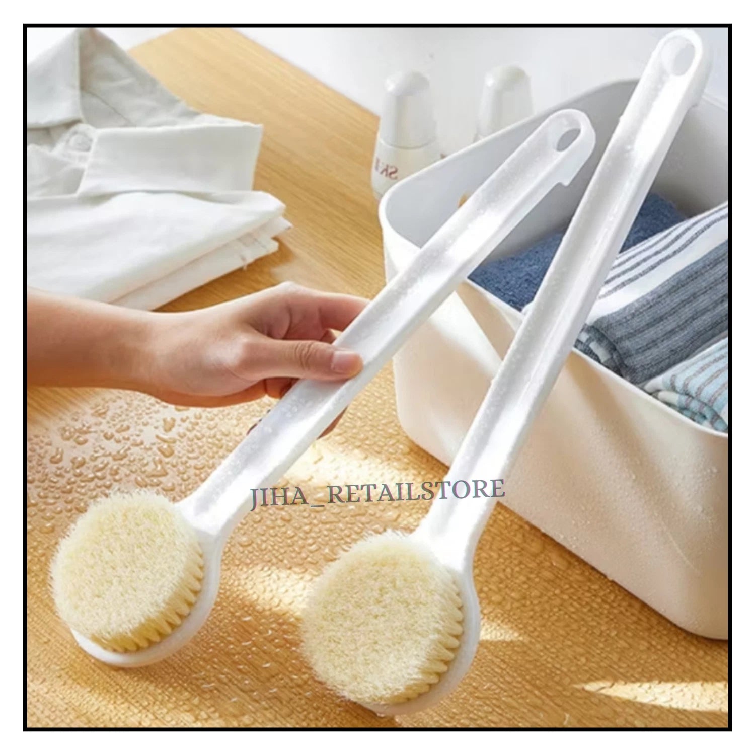 14” Long Handle Bath Body Brush Soft Bristles Exfoliating Back Shower Scrubber