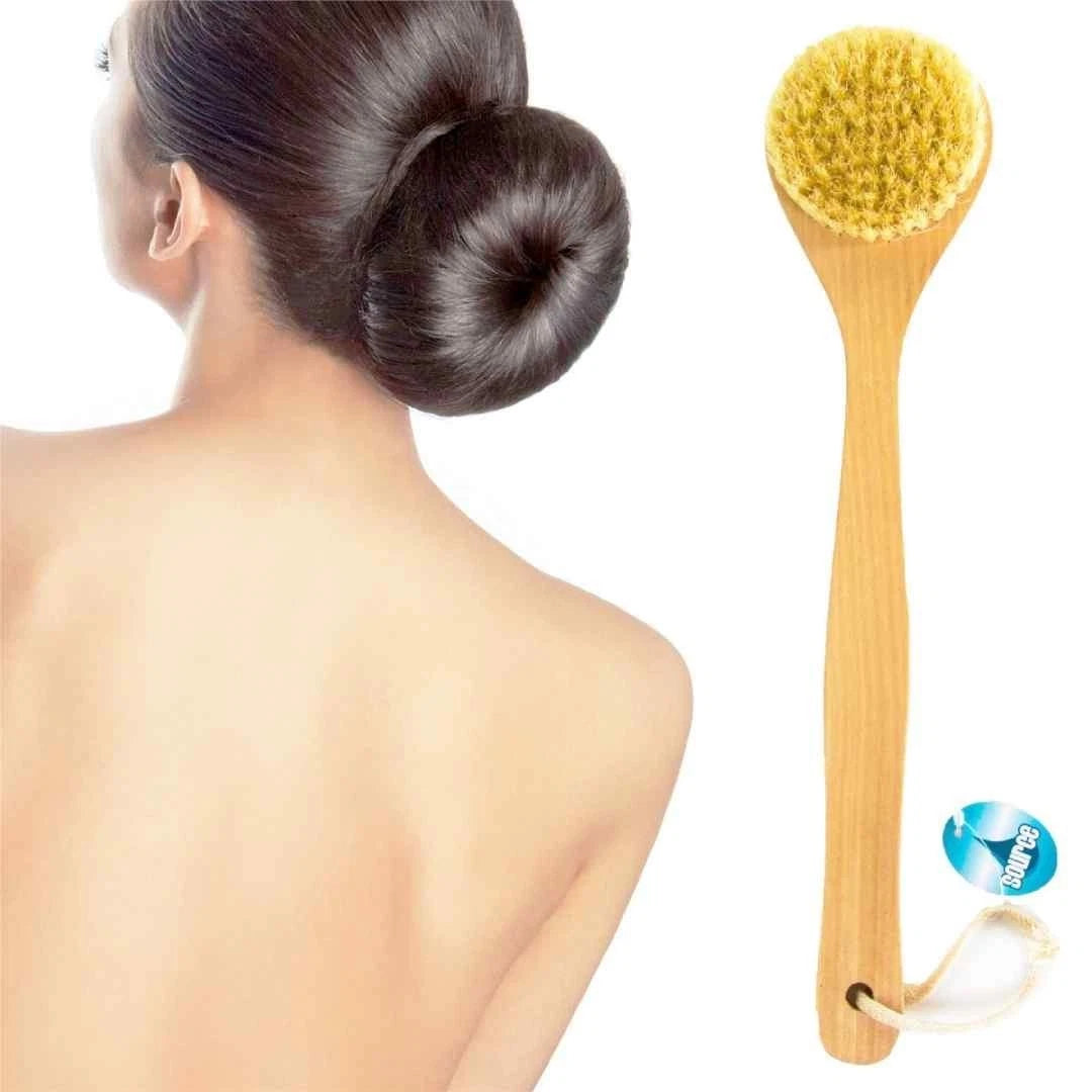 Long Handle Bath Shower Brush Natural Bristle Back Scrubber for Hard-to-Reach