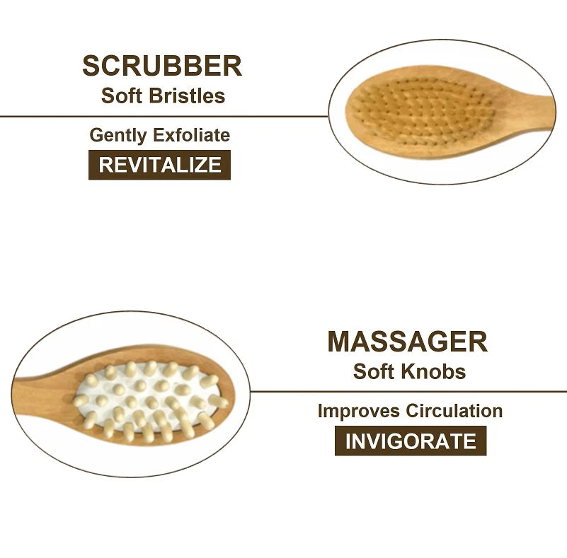 2in1 Wood Long Handle Shower Bath Body BACK SCRUB Exfoliate Brush MASSAGE SPA UK