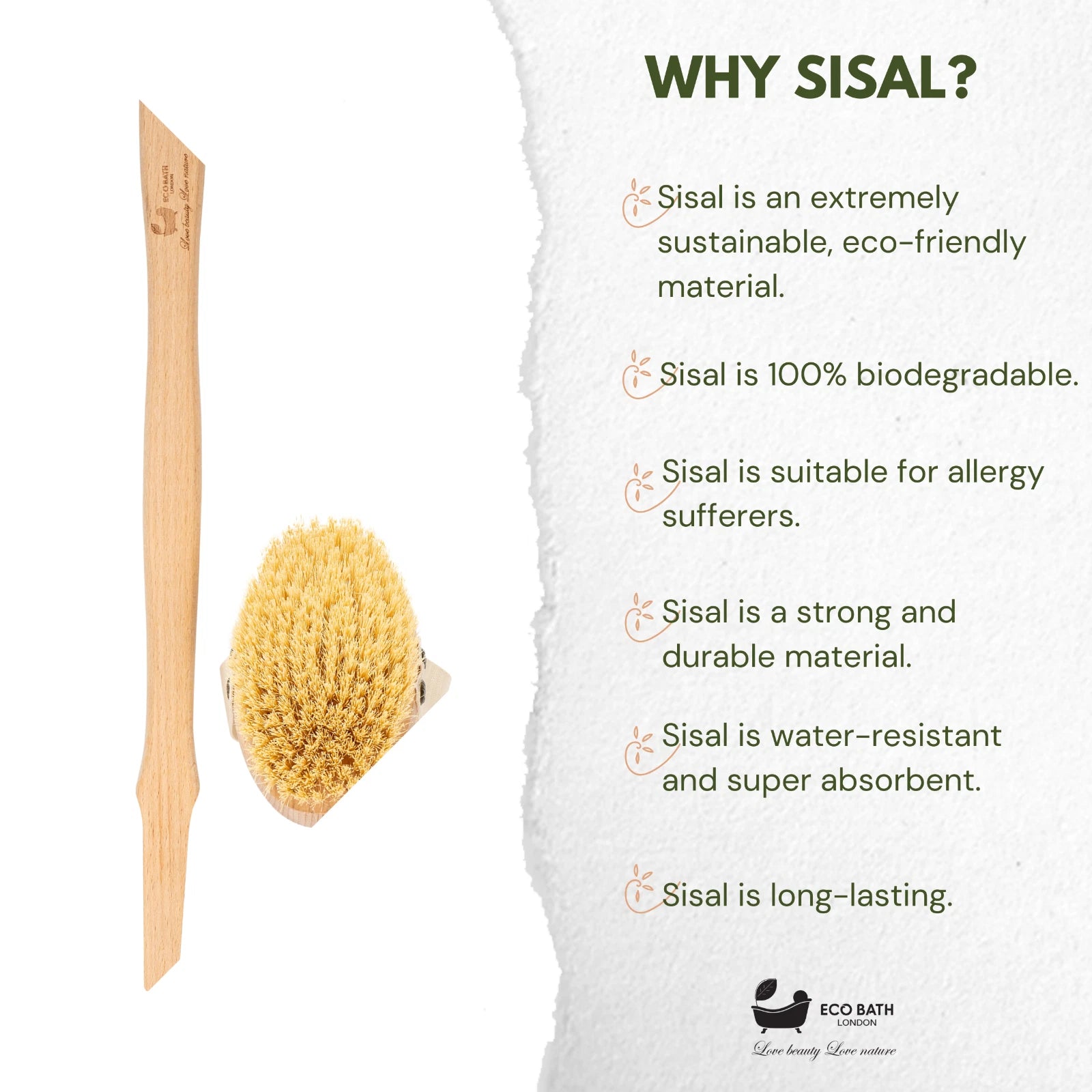 Eco Bath London Natural Hard Sisal Body Brush with Detachable Handle