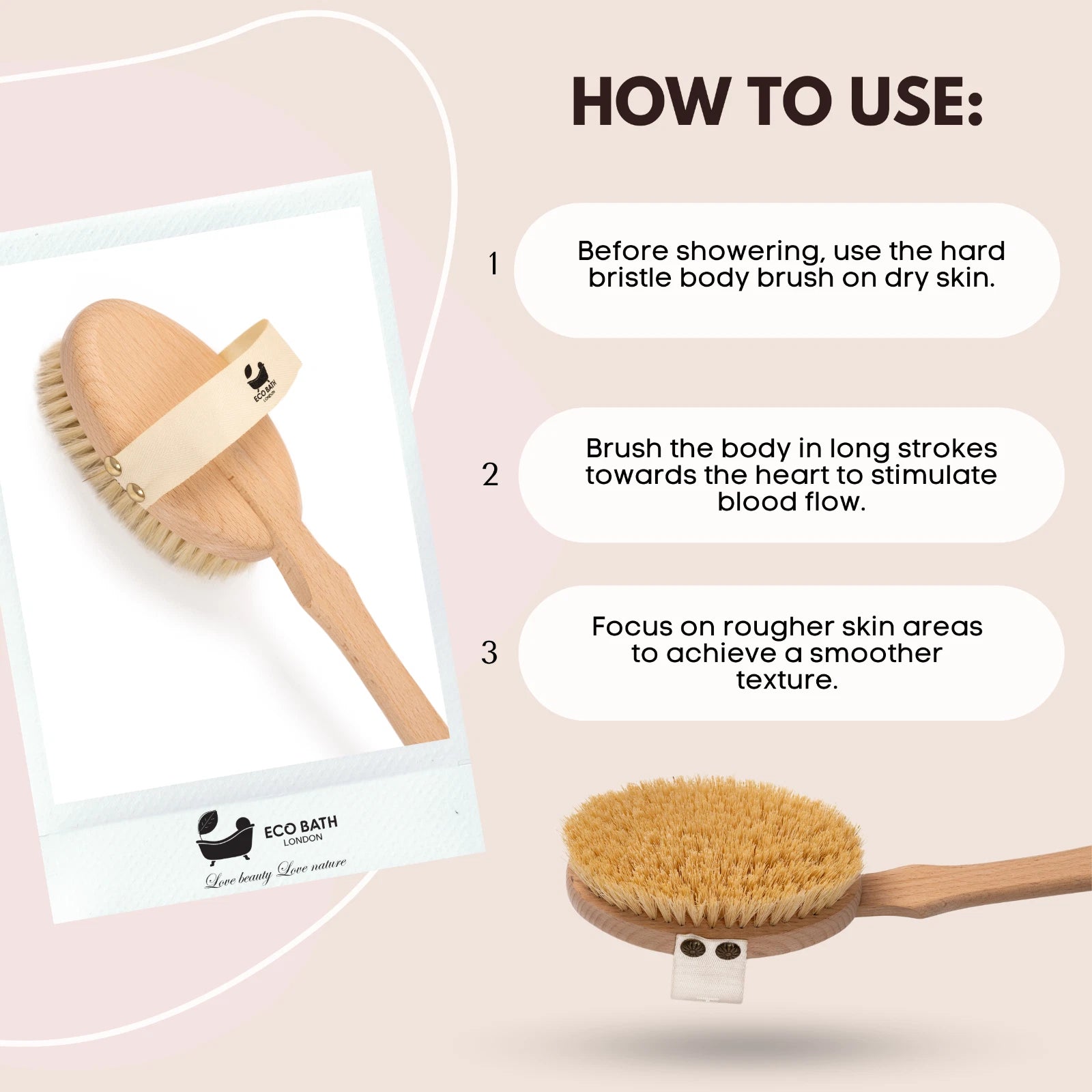 Eco Bath London Natural Hard Sisal Body Brush with Detachable Handle