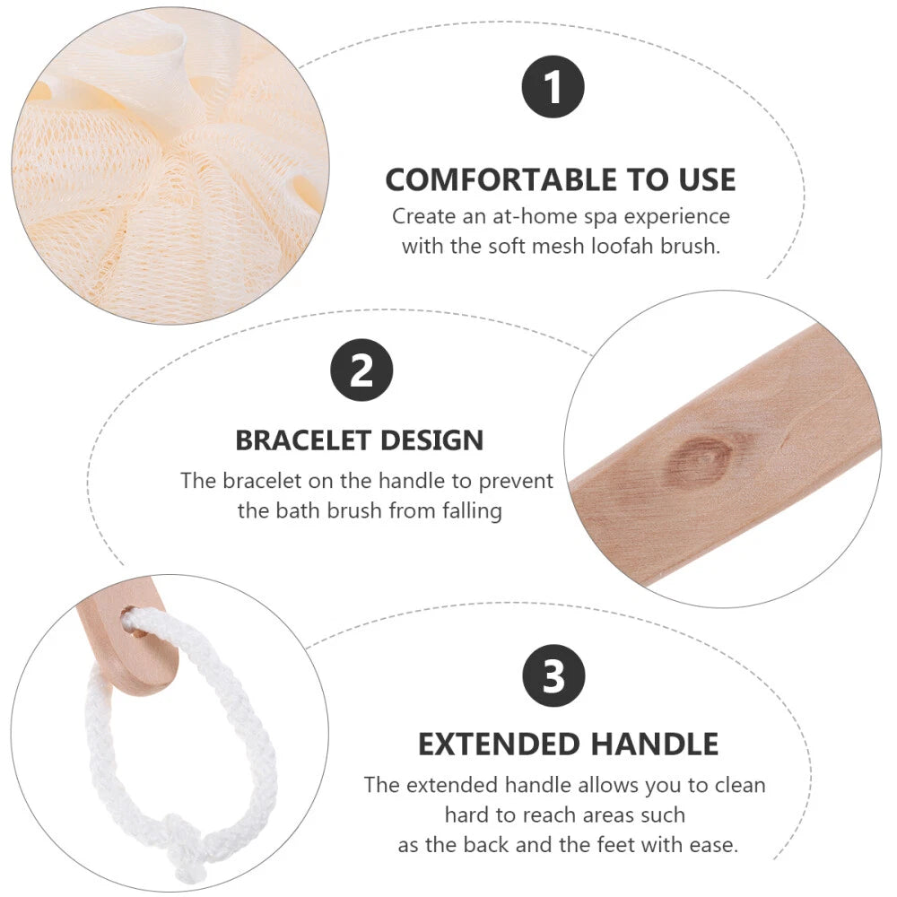 Back Wash Loofah Sponge Stick Bum Scrubber for Shower Mesh Bath Brush Pouf Man