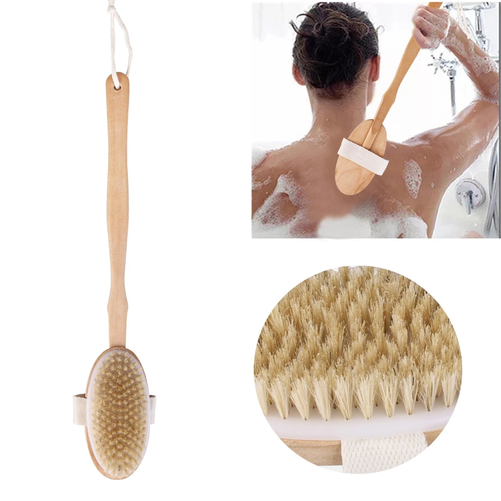 Premium Dry Skin Brush - Natural Bristle Wooden Scrubber for Spa & Shower Use US