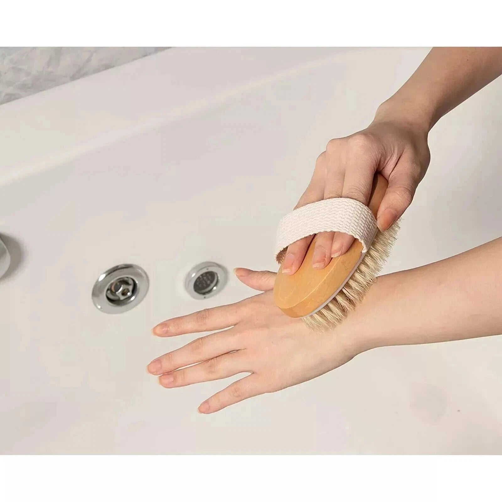 15.7" Long Handle Bath Brush Natural Bristles Body Back Shower Washing Scrubber