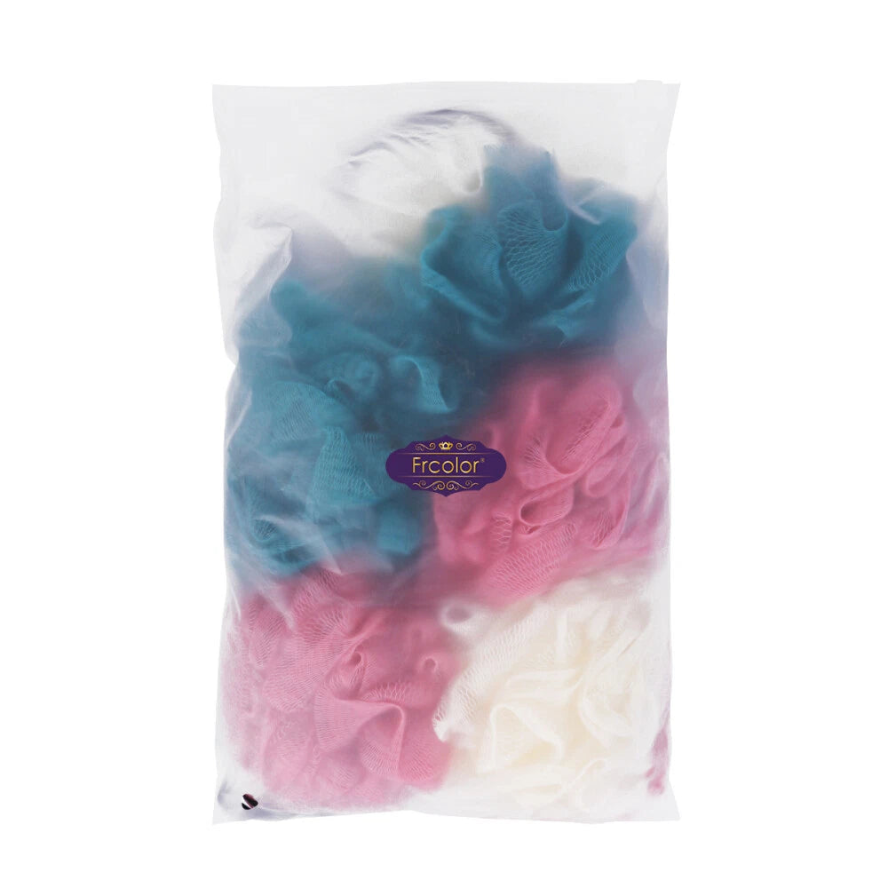 FRCOLOR 5pcs Bath Shower Balls Pouf Loofah Full Lather Exfoliating Mesh Brush