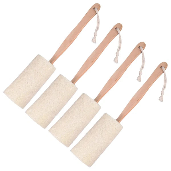 2/4Pcs Wood Loofah Back Scrubber Brush Bath Body Exfoliating Long Handle Massage
