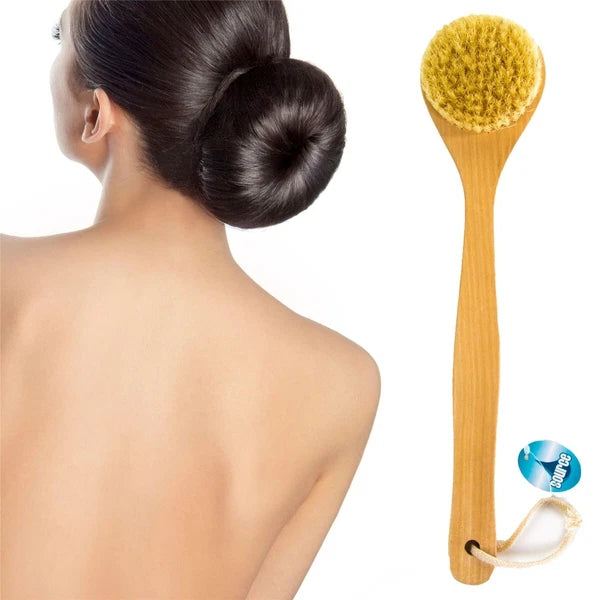 NATURAL BRISTLE WOODEN  BATH/SHOWER Long Handle BACK BRUSH Exfoliate Skin Scrub