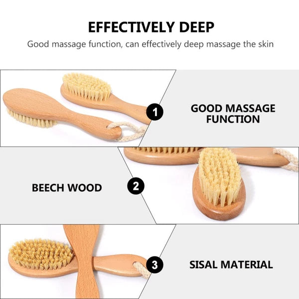 Bath Brush with Ergonomic Handle Beech Sisal Material for Body Massage