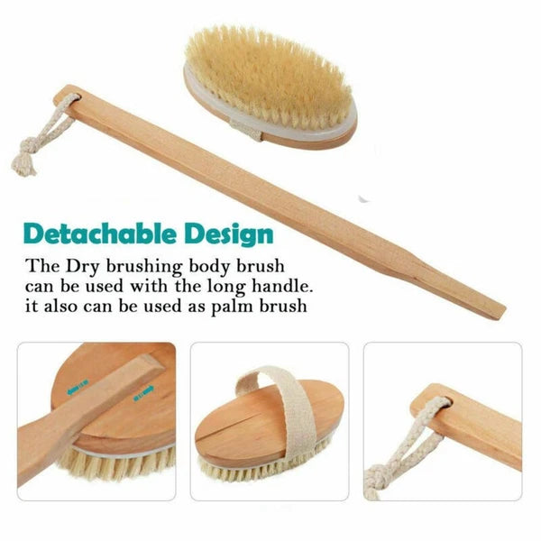 Premium Natural Bristle Bath Shower Body Back Cleaning Tool Spa Scrubber Brush
