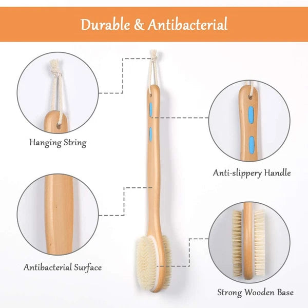 Body Brush Back Scrubber Long Handle Bath Shower Brush with Soft and Stiff