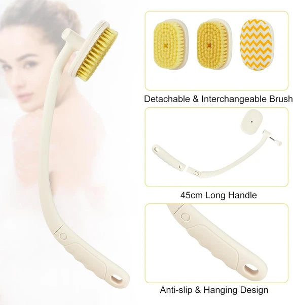 Back Scrubber Body Brush Extra Long Handle for Shower, 3 in 1 Bath Washer with &