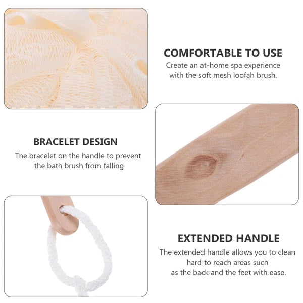 Exfoliating Bath Sponge Brush Long Handle Loofah Back Scrubber for Shower