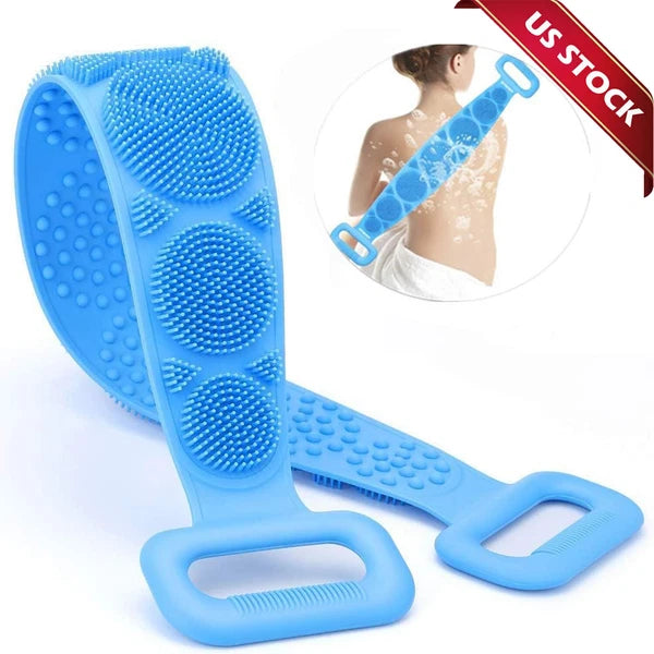 Silicone Bath Towel Rub Body Brush Shower Pull Back Strip Scrubber Exfoliating