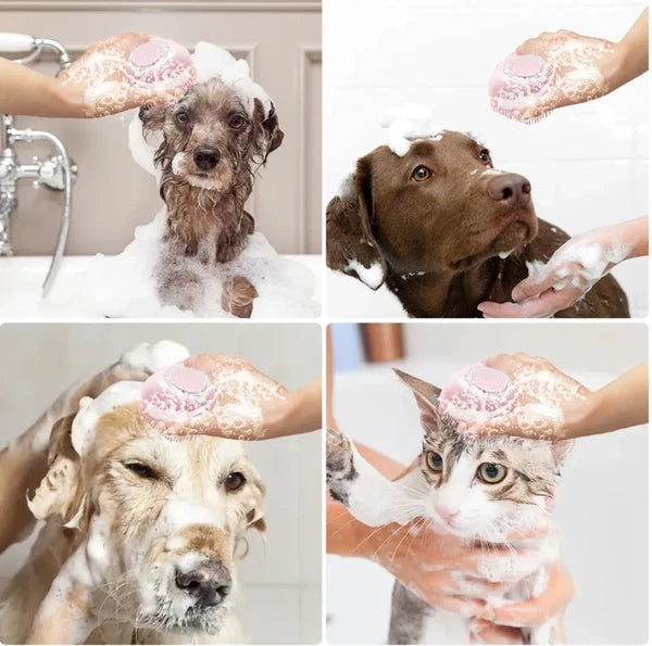 Pet Dog Cat Silicone Softy Massage Bath Brush Scrubber Shampoo Dispenser Shower