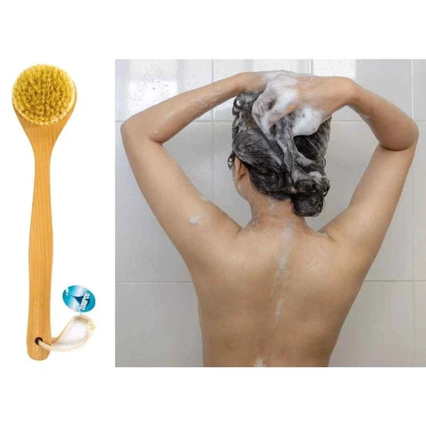 Long Handle Bath Shower Brush Natural Bristle Back Scrubber for Hard-to-Reach