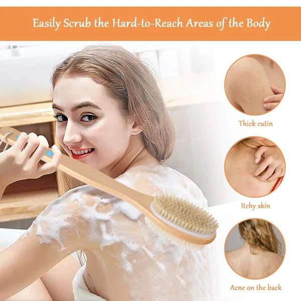 Body Brush Back Scrubber Long Handle Bath Shower Brush with Soft and Stiff