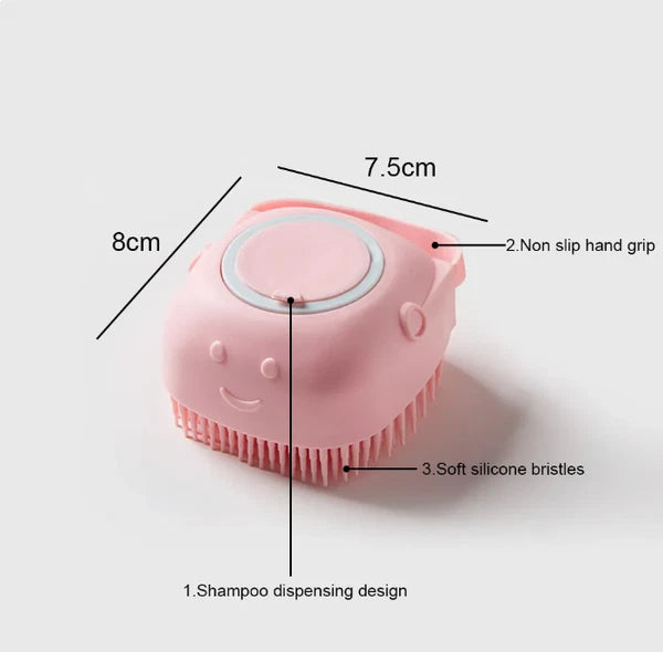 Pet Dog Cat Silicone Softy Massage Bath Brush Scrubber Shampoo Dispenser Shower