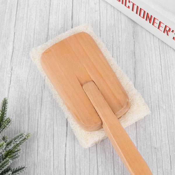 Natural Loofah Exfoliating Bath on A Wooden Handle bath brush