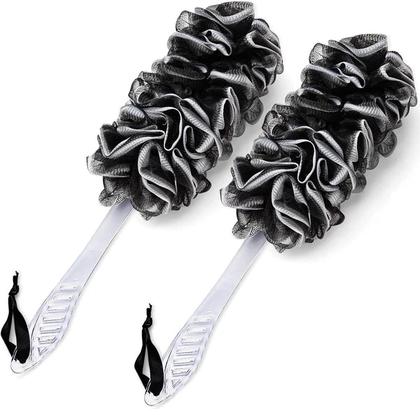 2Pack Back Scrubber for Shower, Dual-Sided Loofah on a Stick as Shower Brush Exf