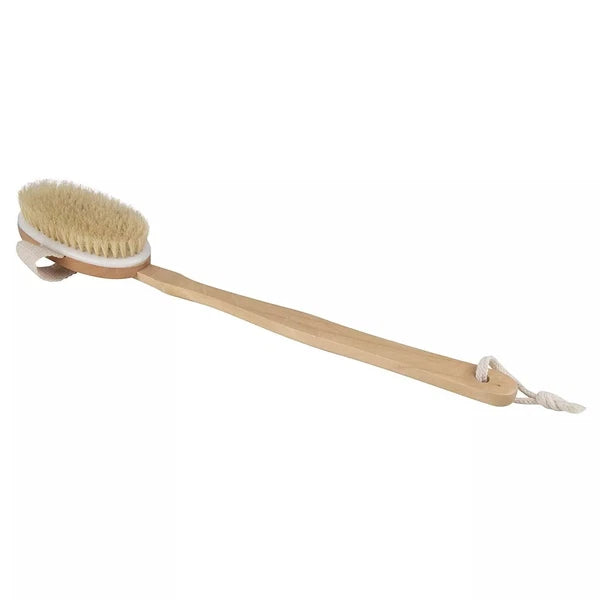 2 Back Body Shower Bath Brush Soft Natural Bristles Wood Long Handle Removable.