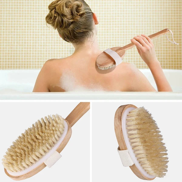 Premium Dry Skin Brush - Natural Bristle Wooden Scrubber for Spa & Shower Use US
