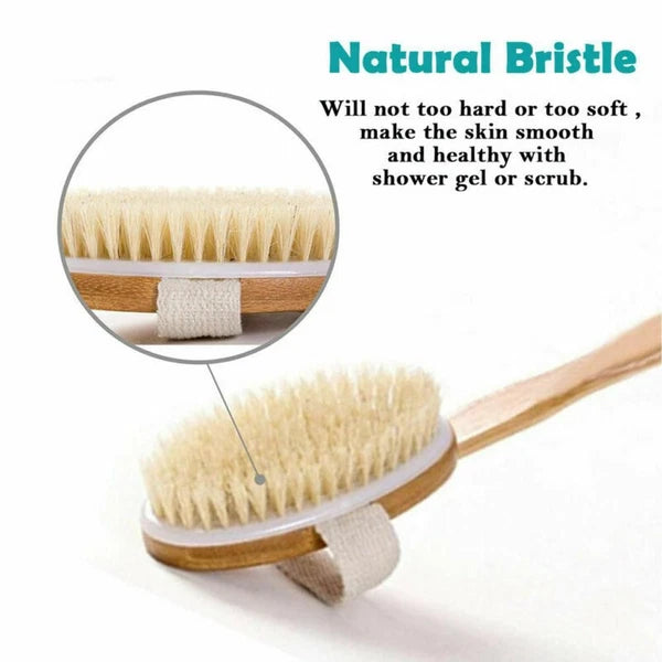 Premium Natural Bristle Bath Shower Body Back Cleaning Tool Spa Scrubber Brush