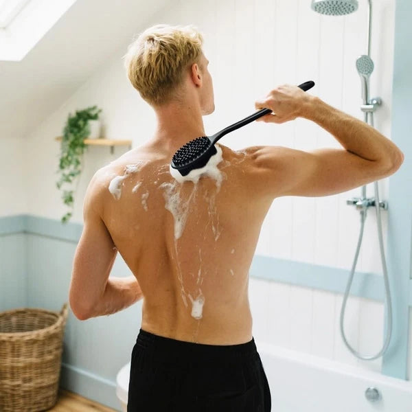 Long Handle Silicone Back Scrubber, Double Sided Bath Body Brush for Shower Men
