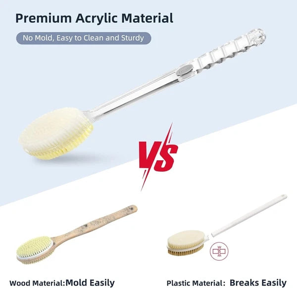 Back Scrubber Long Handle Shower Back Brush Dual-Sided With Stiff/Soft Bristles