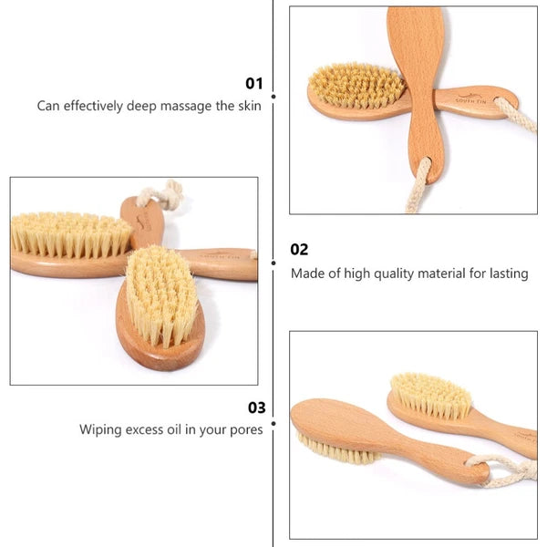 Bath Brush with Ergonomic Handle Beech Sisal Material for Body Massage