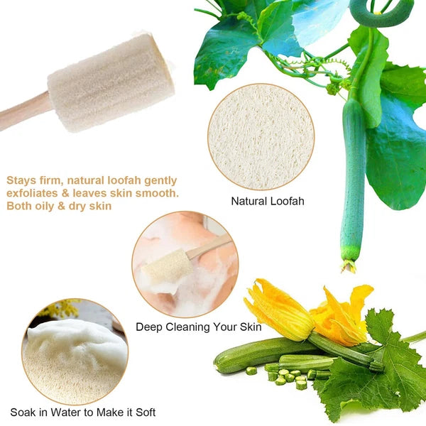 2/4Pcs Wood Loofah Back Scrubber Brush Bath Body Exfoliating Long Handle Massage