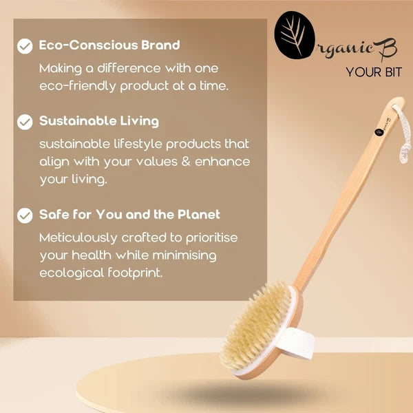 Organic B Bath Brush | 14-inch Brush with Removable Wood Handle