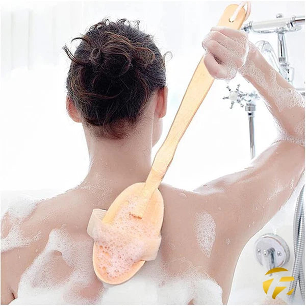 51cm Extra Long Handle Natural Wooden Shower Bath Body Brush Back Scrubber UK